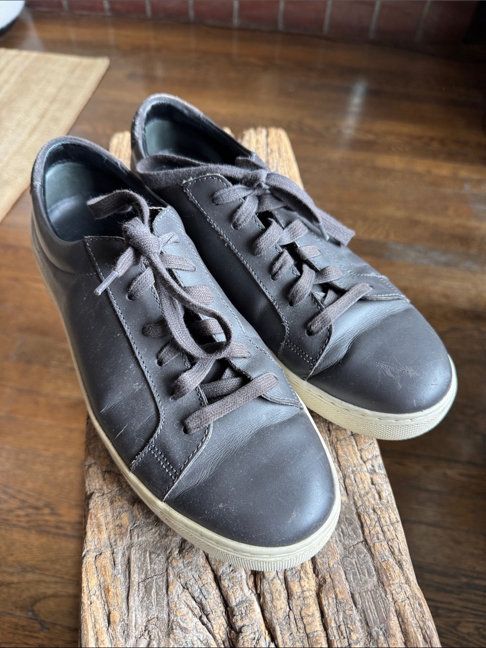 Vince Gray Leather Low-Top Sneakers with Cream Rubber Sole
